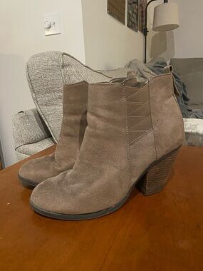 Women's Taupe Suede Ankle Booties - Stylish Block Heel